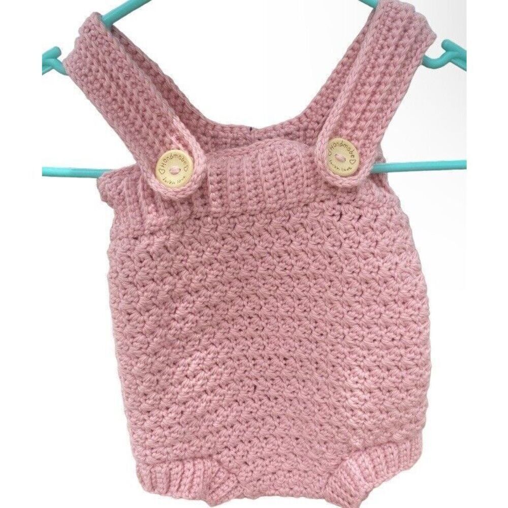 Hand Crafted Crocheted Pink Baby Romper Size 0-3 Months
